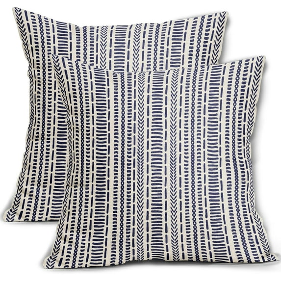 Navy Blue Boho Striped Pillow Covers 18X18 Inch Set of 2, Herringbone Print Pattern Decorative Throw Pillowcases Outdoor Farmhouse Cushion Case Couch Sofa Bed Decor