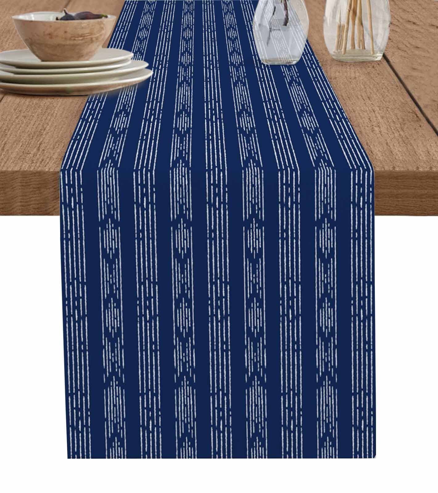 Navy Blue Boho Table Runner 72 Inches, Bohemian Geometric Stripes Tribe Farm Bed Runner Dresser Scarves Tabletop for Indoor Outdoor Parties/Ceremony/Banquet, 18" x 72"
