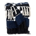 thumbnail image 1 of Navy Blue Boho Woven Handloom Throw with Pom Pom, 1 of 1