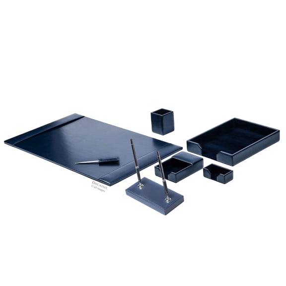Navy Blue Bonded Leather 7-Piece Desk Set
