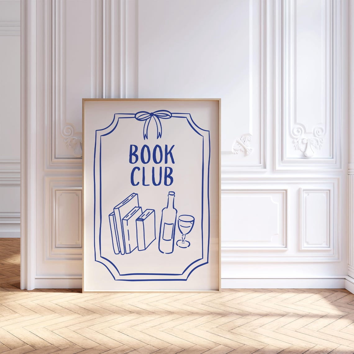 Navy Blue Book Club Wall Art Print, Trendy Literary Typography And ...
