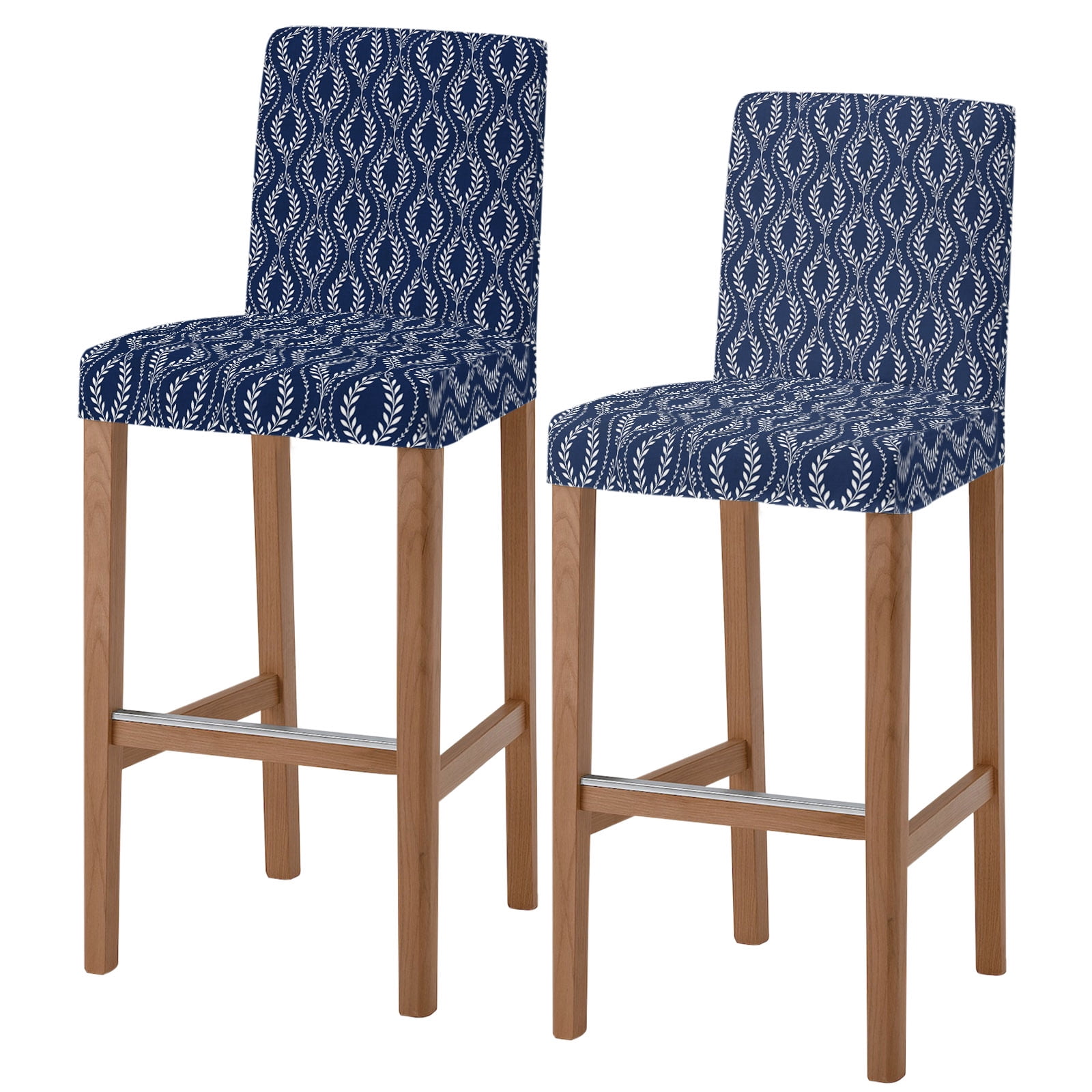 Navy Blue Botanical Bar Stool Covers - Stretch Dining Chair Covers Set ...