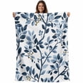 thumbnail image 1 of Navy Blue Botanical Blanket Soft Cozy Warm Throw Blanket for Couch, Plush Fuzzy Flannel Fleece Blankets for Sofa, Summer Spring Leaves Bed Blankets Lightweight Gifts for Women, 40"x50", 1 of 9