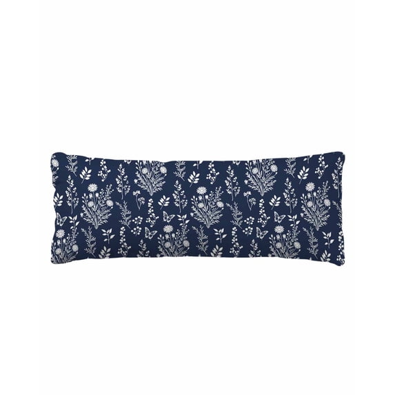 Navy Blue Botanical Body Pillow Cover 20 x 60 Inch Decorative Pillow Cover Spring Summer Chic Wildflowers Lumbar Pillowcase Seasonal Rectangle Cushion Case for Couch Sofa Bed Living Room