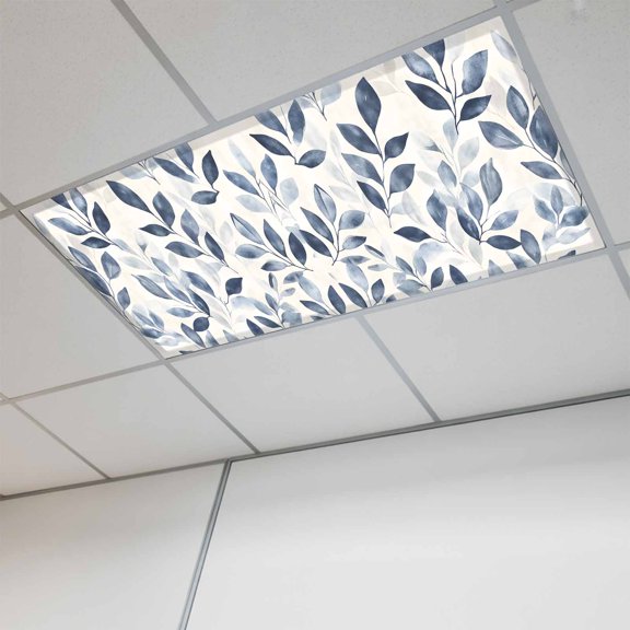 Navy Blue Botanical Magnetic Fluorescent Light Covers for Ceiling Lights 2x4Ft, Pastoral Spring Leaves Watercolor Office Classroom Kitchen Drop Ceiling Light Covers Lighting Filters Shade Panel 1Pack