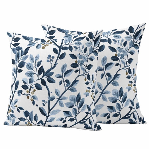 Navy Blue Botanical Outdoor Waterproof Pillow Covers, Summer Spring Leaves Decorative Square Throw Pillowcase Sofa Cushion Sham for Patio/Couch/Chair, 20"x20" 2 Pack