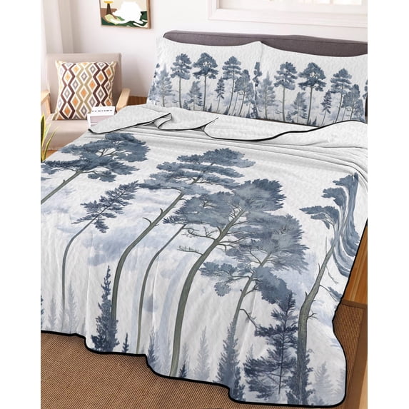 Navy Blue Botanical Queen Size Down Alternative Comforter, Lightweight Comforter Quilt Bedding Set with Pillow Shams Watercolor Tree All Seasons Bed Comforter Duvet Insert 90"x96"