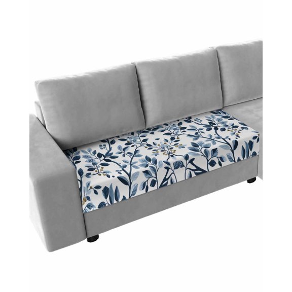 Navy Blue Botanical Sofa Couch Cushion Covers Washable, Removable Stretchable Sectional Couch Covers, Summer Spring Leaves Slipcovers for L & T Shape Sofa Furniture Protector M Size 1 pc