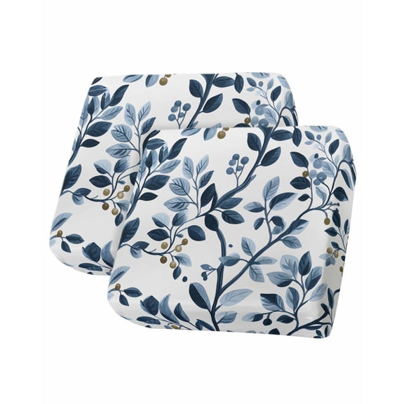 Navy Blue Botanical Sofa Couch Cushion Covers Washable, Removable Stretchable Sectional Couch Covers, Summer Spring Leaves Slipcovers for L & T Shape Sofa Furniture Protector S Size 2 pcs
