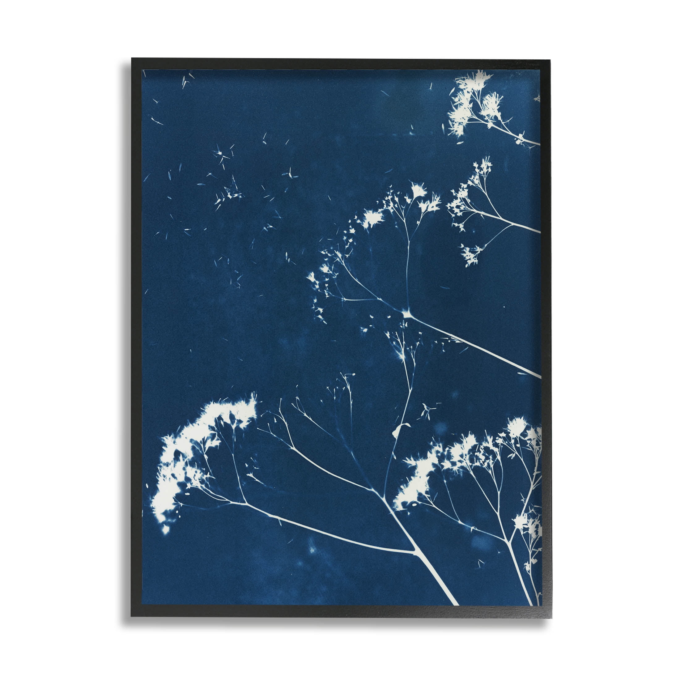 Navy Blue Botanical Sprouts Botanical & Floral Graphic Art Black Framed Art Print Wall Art