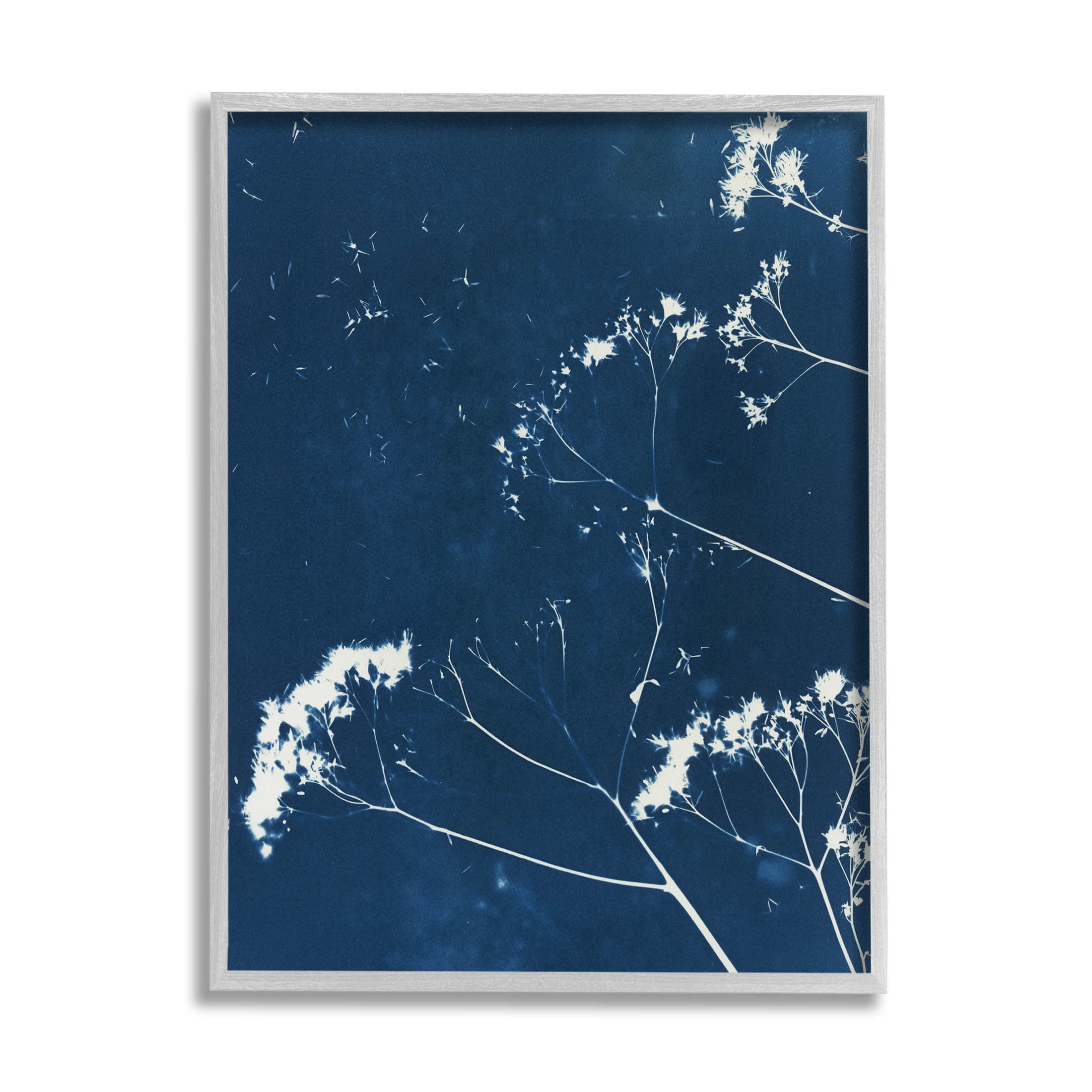 Navy Blue Botanical Sprouts Botanical & Floral Graphic Art Gray Framed Art Print Wall Art