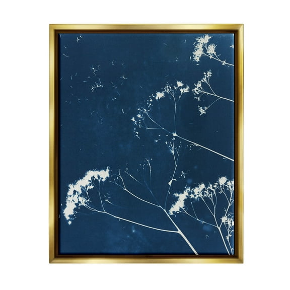 Navy Blue Botanical Sprouts Botanical & Floral Graphic Art Metallic Gold Framed Art Print Wall Art