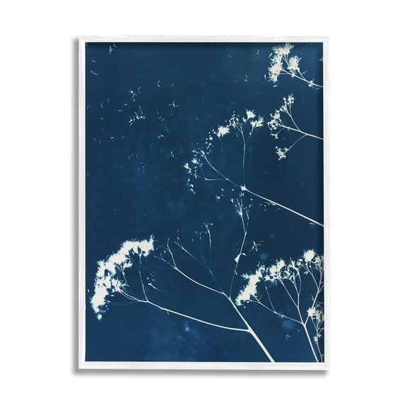 Navy Blue Botanical Sprouts Botanical & Floral Graphic Art White Framed Art Print Wall Art