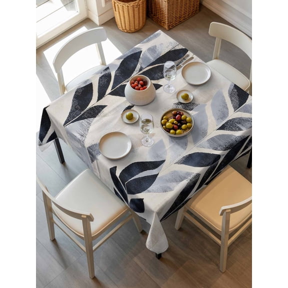 Navy Blue Botanical Tablecloth Square Table Cloth 54x54, Waterproof Outdoor Table Cloth Covers Decorative Table Protector, Tropical Palm Leaves Retro Washable Table Cover for Kitchen Dinning Party
