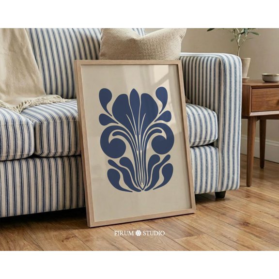 Navy Blue Botanical Wall Art Modern Living Room Decor Home Interior Decorative Display