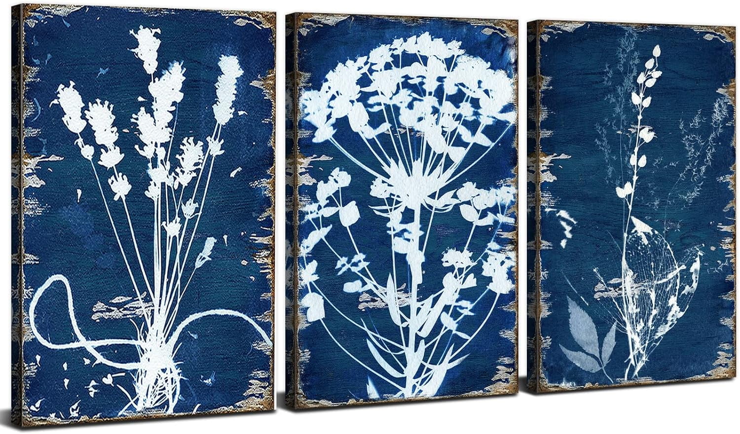 Navy Blue Botanical Wall Art Vintage Boho Abstract Plant Wall Art for