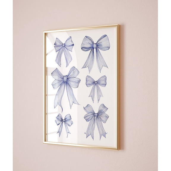 Navy Blue Bow Coquette Nursery Art, Unframed Paper Print Size 8x12