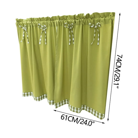 Navy Blue Bow Tie Checkered Border Short Curtains | Polyester Kitchen & Student Bed Window Treatment | 74x61cm Rod Pocket Curtain for Small Windows