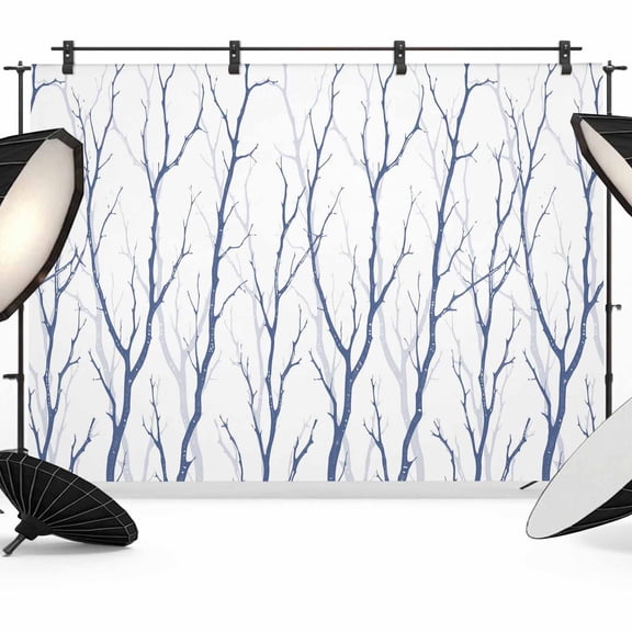 Navy Blue Branches Backdrop for Photography,Fabric Photo Background Backdrop,Modern Abstract Art Forest Silhouettes Photo Booth Background for Portrait Photoshoot Video Wedding Studio Banner 8x6ft