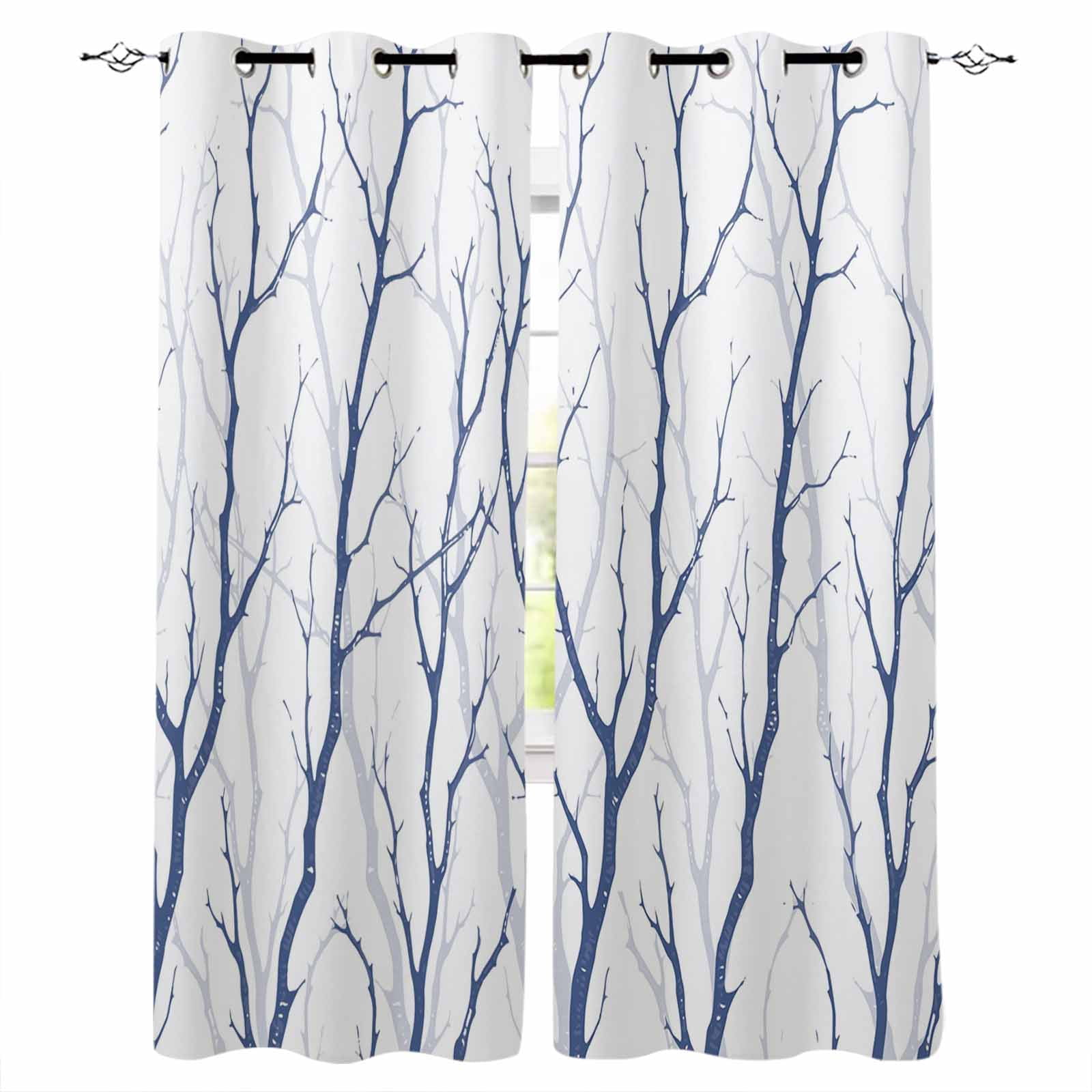 Navy Blue Branches Kitchen Curtains Modern Abstract Art Forest ...