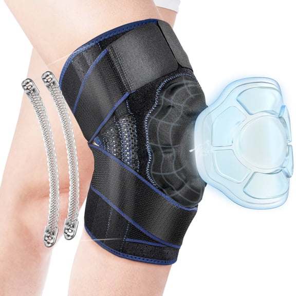 Navy Blue Breathable Knee Brace with Side Stabilizers and Adjustable Straps for Meniscus Tear, MCL, ACL & Arthritis Support - Unisex Size S