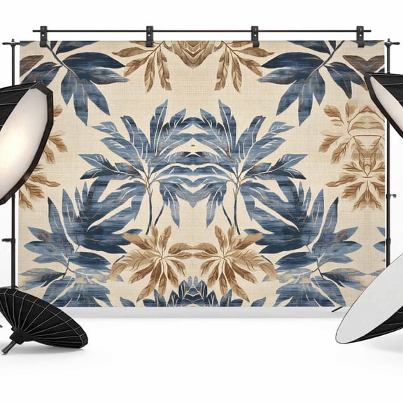 Navy Blue Brown Backdrop for Photoshoot,Photography Photo Studio Background Wall Backdrop,Tropical Botanical Palm Leaves Rustic Back Drop Banner Panel for Portraits Wedding Live Streaming 10x8Ft