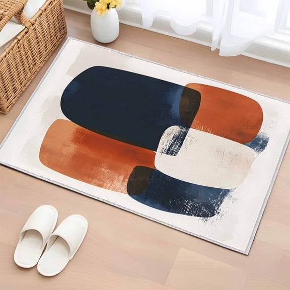Navy Blue Brown Bathroom Rug Washable 2x3 Entryway Rug Non Slip Geometric Modern Abstract Art Front Door Mat Low Pile Indoor Doormat Throw Floor Carpet for Kitchen Bedroom Entrance