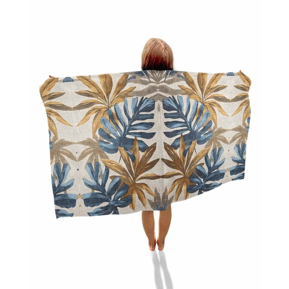 Navy Blue Brown Beach Towels Oversized Super Absorbent, Vintage Elegant Botanical Palm Leaves Lightweight Bath Towel Quick Dry Sets For Bathroom/Pool/Rv Camping/Beach Play/Gym Room/Picnic 23"x47"