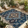 thumbnail image 1 of Navy Blue Brown Boho Outdoor Rug for Patio/Deck/Porch, Non-Slip Large Area Rug 5 x 7 Ft, Southwest Ethnic Abstract Geometric Indoor Outdoor Rugs Washable Area Rugs, Camping Rug Carpet Runner, 1 of 8