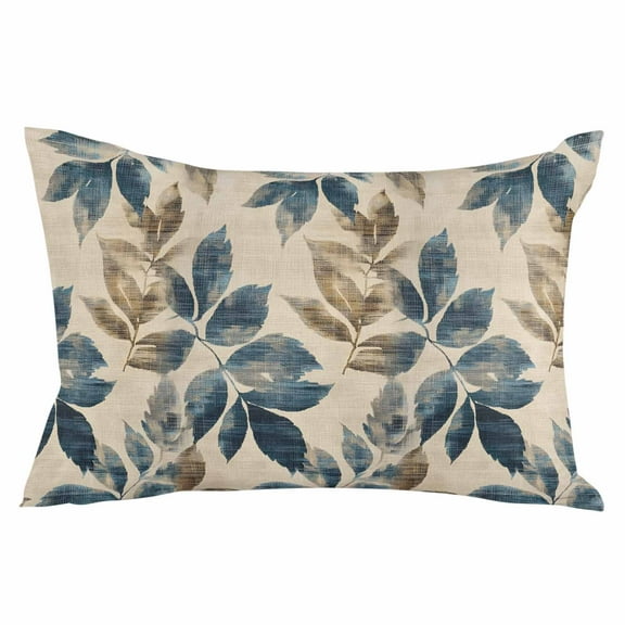 Navy Blue Brown Botanical Throw Pillow Cover 12 x 20 Inch Decorative Pillow Cover Retro Elegant Palm Leaves Lumbar Pillowcase Seasonal Rectangle Cushion Case for Couch Sofa Bed Living Room
