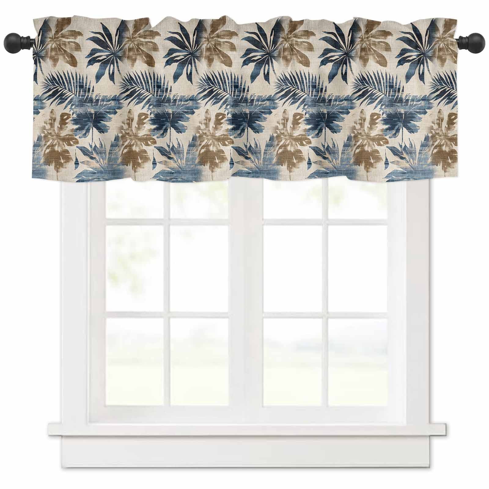 Navy Blue Brown Botanical Valances for Windows Farmhouse Kitchen ...