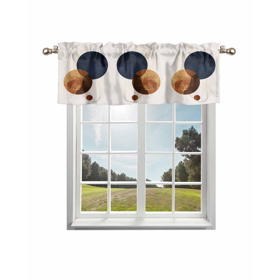Navy Blue Brown Curtain Valance for Windows/Living Room/Kitchen/Bathroom/Café, Short Rod Pocket Tier Curtain Window Treatment Panel Modern Geometric Abstract Art Luxury Topper Curtain 42''x18''