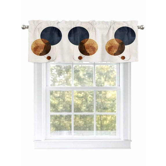 Navy Blue Brown Curtain Valances for Windows, Modern Geometric Abstract Art Luxury Kitchen Valance Window Treatment, Light Filtering Block Curtains for Bathroom/Bedroom/Living Room 60'' x 18''