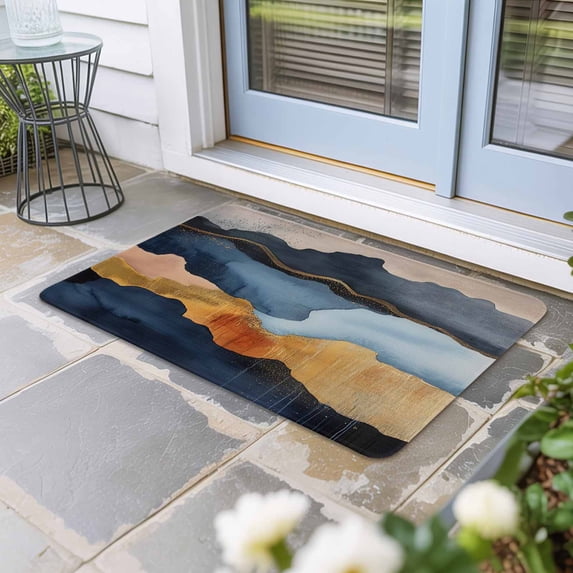 Navy Blue Brown Door Mat Indoor Outdoor, Vintage Modern Artwork Abstract Non Slip Welcome Mat with Rubber Backing, Absorbent Fabric Front Door Mats Entryway Rug for Home Patio Entrance 18"x30"