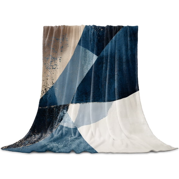 Navy Blue Brown Flannel Fleece Throw Blanket for Couch Chair Sofa Bed, Lightweight Soft Blanket for Women Men, Modern Geometric Abstract Art Warm Cozy Blankets for All Season 30" x 40"