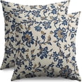 thumbnail image 1 of Navy Blue Brown Floral Block Print Pillow Covers 20x20 Set of 2 Vintage Flower Rustic Old Style Modern Patterned Cream Decorative Throw Pillow Cases Outdoor Farmhouse Decoration for Sofa Couch Bed, 1 of 6