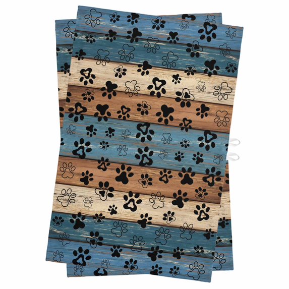 Navy Blue Brown Kitchen Towels Set of 2, Water Absorbent Dish Towel, Rustic Farmhouse Dog Paw Vintage Decorative Hand Towels - Quick Drying Cloth for Cooking Baking, 18x28 Inch