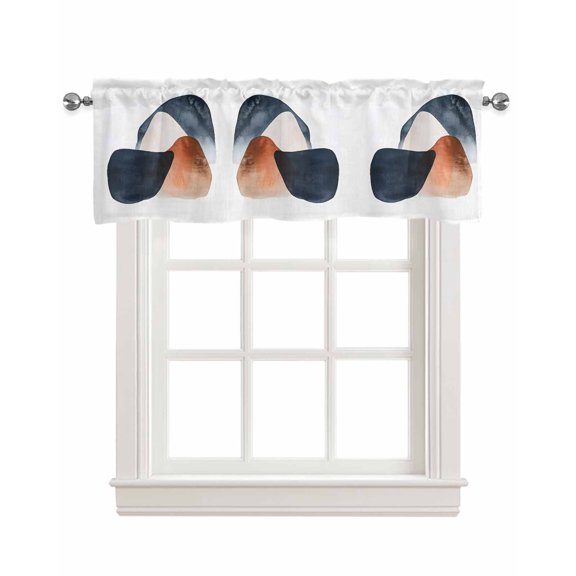 Navy Blue Brown Kitchen Valances for Windows Farmhouse Linen Window Valance Curtain for Living Room Window Treatment Minimalist Modern Abstract Art Luxury Valance Rod Pocket Topper, 60 x 18 Inch