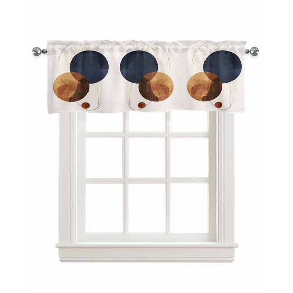 Navy Blue Brown Kitchen Valances for Windows Farmhouse Linen Window Valance Curtain for Living Room Window Treatment Modern Geometric Abstract Art Luxury Valance Rod Pocket Topper Drape, 60 x 18 Inch