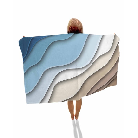 Navy Blue Brown Ombre Beach Towels Oversized Super Absorbent, Modern Geometric Abstract Cream Lightweight Bath Towel Quick Dry Sets For Bathroom/Pool/Rv Camping/Beach Play/Gym Room/Picnic 35"x70"