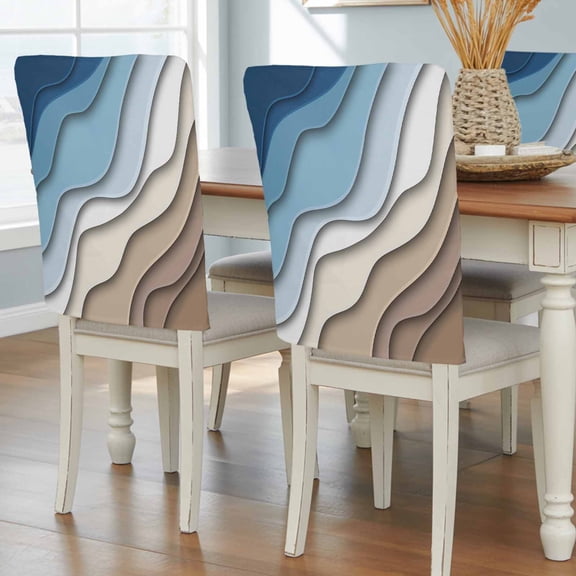 Navy Blue Brown Ombre Chair Back Covers, Removable Chair Covers for Dining Chairs Set of 4, Washable Chairs Slipcovers Back Seat Protector for Wedding Party 19"x20"