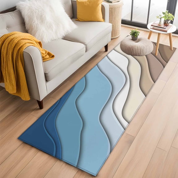 Navy Blue Brown Ombre Hallway Runner Rug 2'x6', Non Slip Area Rugs for Entryway, Modern Geometric Abstract Cream Washable Low Pile Indoor Floor Carpet for Laundry Room Bedroom Kitchen Corridor
