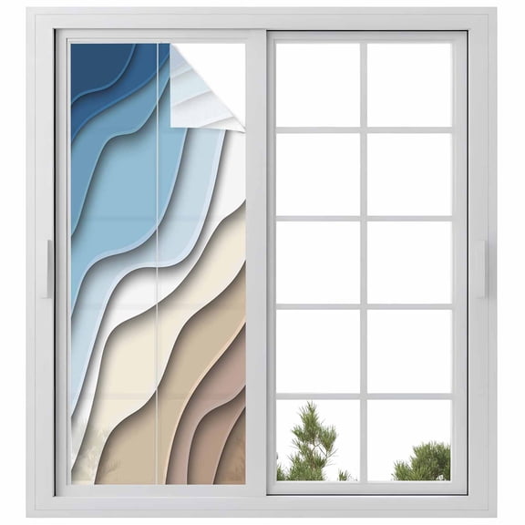 Navy Blue Brown Ombre Privacy Window Film, Decorative Frosted Glass Window Film, Modern Geometric Abstract Cream Reusable Peel and Stick Static Cling for Home Bathroom Office Glass Door 23.6"x59"