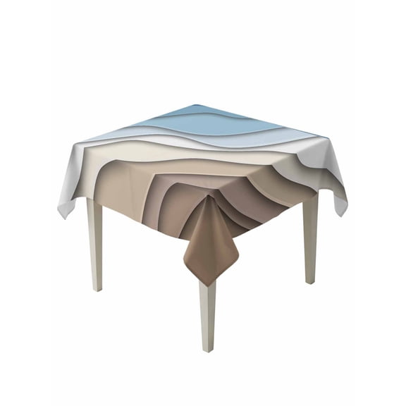 Navy Blue Brown Ombre Table Cloth, Modern Geometric Abstract Cream Waterproof Tablecloth for Square Tables, Reusable Washable Fabric Table Cover for Restaurant Kitchen Dining Tables 54"x54"