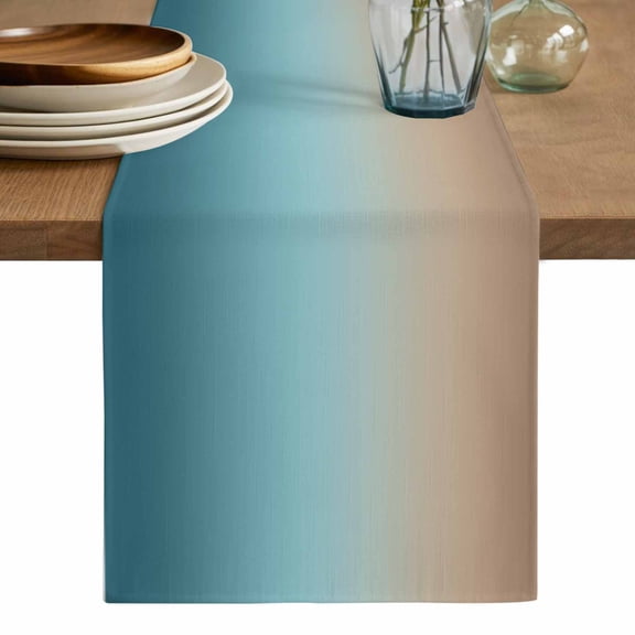 Navy Blue Brown Ombre Table Runner, Teal Gradient Color Modern Abstract Art Washable Cotton Linen Table Runners 36 Inches Long, Dresser Scarf Runner for Nightstand/End Tables/Round Tables 13''x36''