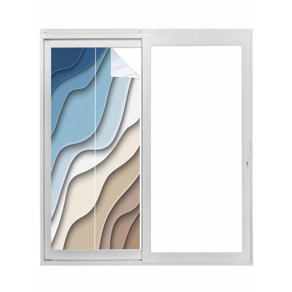 Navy Blue Brown Ombre Window Privacy Film, Modern Geometric Abstract Cream Static Cling UV Sun Blocking Tint Film Heat Control Windows Films for Bedroom Bathroom, Window Stickers 23.6"x59"