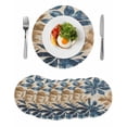 thumbnail image 1 of Navy Blue Brown Round Placemats Set of 6 for Dinning Tables,Heat-proof Braided Table Mats 15 Inch,Tropical Botanical Palm Leaves Vintage Washable Place Mat for Kitchen Restaurant Party Table Decor, 1 of 9
