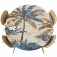 thumbnail image 1 of Navy Blue Brown Round Tablecloth 55-60 Inch Round Fitted Table Cloth with Elastic Edge, Tropical Botanical Palm Leaves Retro Waterproof Table Cover Protector for Outdoor Picnic Party Dining, 1 of 6