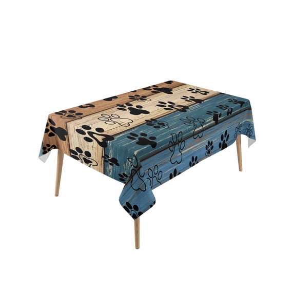 Navy Blue Brown Table Cloth, Waterproof Tablecloth for Rectangle Tables, Rustic Farmhouse Dog Paw Vintage Reusable Washable Fabric Table Cover for Restaurant Kitchen Dining Tables 60"x120"