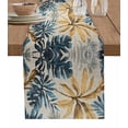 thumbnail image 1 of Navy Blue Brown Table Runner Cotton Linen 36 Inch Holiday Dresser Scarves, Rustic Tropical Botanical Palm Leaves Tablerunner for Kitchen Coffee Dining Bedroom Dinner Scarf Décor 13''x36'', 1 of 9